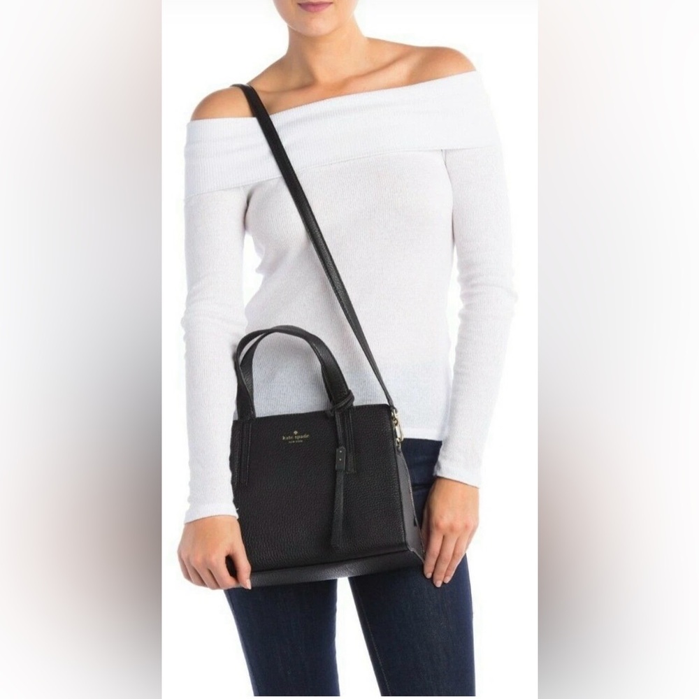 •KATE SPADE•LIKE NEW BLACK PEBBLED LEATHER GREY STREET DOMINIQUE 2-WAY SATCHEL